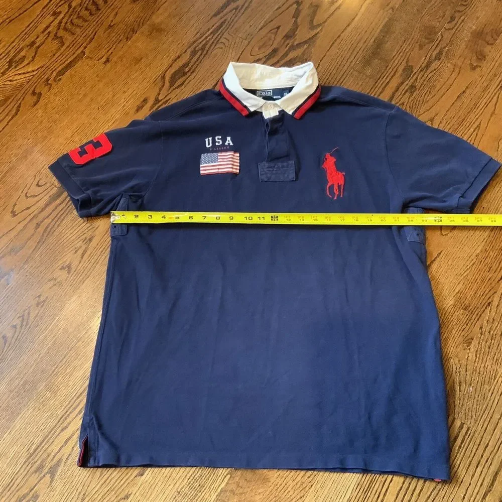 Ralph Lauren Polo United States Flag‎ Big Pony Blue Shirt USA Mens XL
